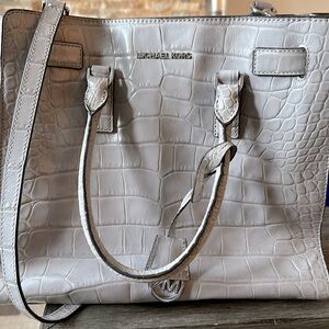MICHAEL KORS SELMA LARGE GREY CROC EMBOSSED LEATHER SATCHEL CROSSBODY
